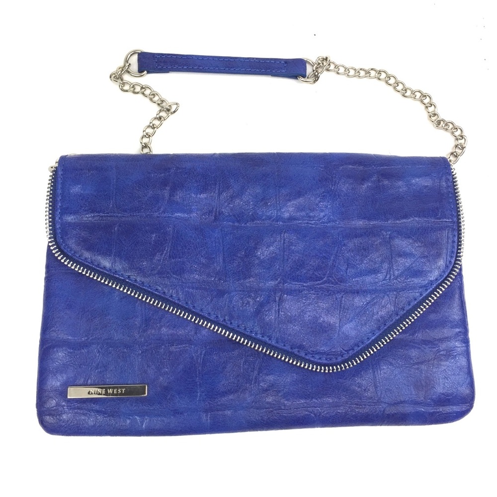 Nine West Blue Textured Zipper Clutch Mini Purse